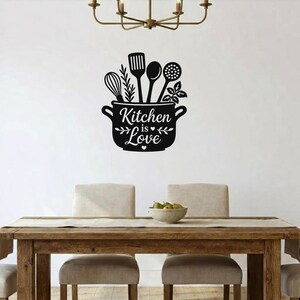 Kitchen Is Love Metal Wall Art Cooking Utensils Pot Decor Steel Hanging Kitchen Sign Display