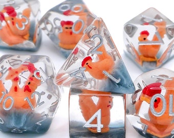 Chicken DnD Dice Set - 7-Piece Resin Bird Dice for Dungeons and Dragons - Farm Animal - RPG Dice | Nerdy Gift