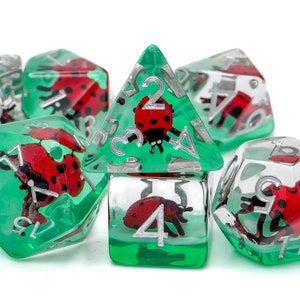 Ladybug DnD Dice Set | 7 Piece RPG Dice | Resin Dice | Cute Bug | Spotted Insect | Nature | Dungeons & Dragons | Tabletop RPG | Nerdy Gift