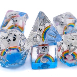 Rainbow Bear DnD Dice Set | 7 Piece Resin RPG Dice | Colorful Cute Teddy Bear | Rainbow Dice | Dungeons & Dragons | Nerdy Gamer Gift