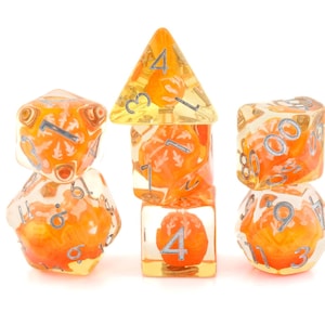 Orange DnD Dice Set | 7 Pieces Resin RPG Dice | Fruit Dice | Peeled Florida Orange | Tabletop RPG | Dungeons and Dragons | Nerdy Gift