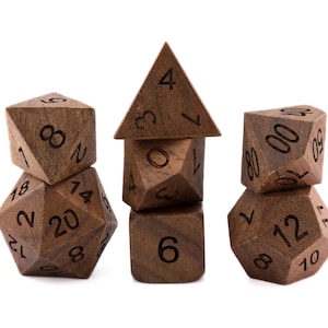 Walnut Wood DnD Dice | 7 Piece RPG Dice Set | Black Walnut Wood Dice | Nature Dice | Unique | Tabletop RPG | Nerdy Gamer Gift