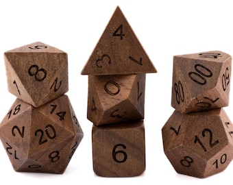 Walnut Wood DnD Dice | 7 Piece RPG Dice Set | Black Walnut Wood Dice | Nature Dice | Unique | Tabletop RPG | Nerdy Gamer Gift
