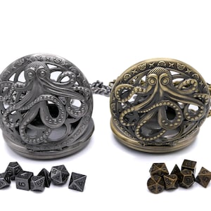 Juego de dados Octopus Mini DnD / Dados de rol con medallón de 7 piezas / Dados de metal Steampunk vintage / Dados portátiles / Regalo para mazmorras y dragones / TTRPG