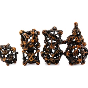 Necromancer Hollow Metal DnD Dice Set | 7 Piece RPG Dice | Skull & Crossbones | Dungeons and Dragons | Tabletop RPG | Needy Gamer Gift