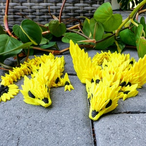 Sunflower Articulated Dragon 3D Print - 100+ Colors - w/wo Wings - Fidget Toy - Flexi - Cinderwing3d - Custom - Made to Order | Nerdy Gift