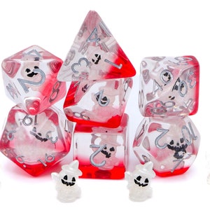 Pumpkin Ghost Resin DnD  Dice Set | 7 Piece Haunted Dice | Translucent Spirit | Dungeons and Dragons | Supernatural Dice | Tabletop RPG