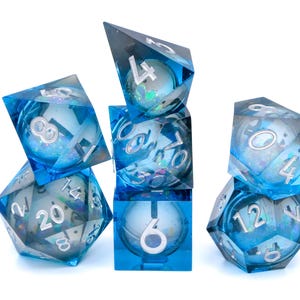 Liquid Core DnD Dice Set | 7 Piece RPG Dice | Sharp Edge Resin Dice | Dungeons and Dragons | Glitter Infused | Tabletop RPG | Gamer Gift