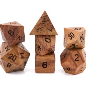 Teak Wood Dnd Dice Set: Piece Engraved Numbers RPG Dice