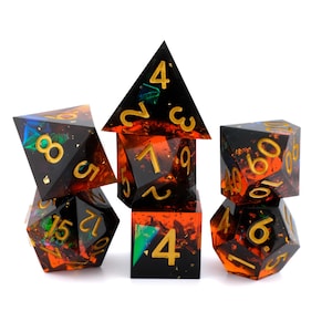 Glitter Infused Sharp DnD Dice Set | 7 Piece Resin RPG Dice | Vibrant Colors | Dungeons & Dragons | Tabletop RPG | Nerdy Gamer Gift