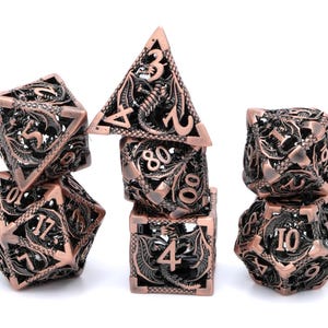 Dragon Hollow Metal DnD Dice | 7 Piece RPG Dice Set | 21 Color Options | Wyvern Dice | Dungeons and Dragons | Tabletop RPG | Gamer Gift