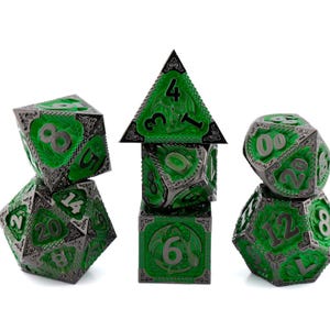 Dragons Breath Metal DnD Dice | 7 Piece RPG Dice Set | Fire Breathing | Solid Dice | Dragon Tomem | Dungeons & Dragons | TTRPG | Gamer Gift