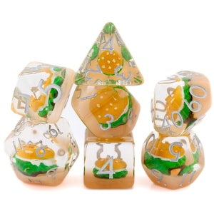 Burger Resin DnD Dice Set | 7 Piece RPG Dice | | Hamburger Dice | Sandwich Dice | Food Dice | Tabletop RPG | Nerdy Gift