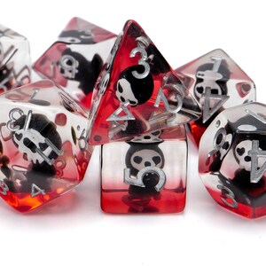 Ghost In Blood Resin Dice Set | 7 Pieces | DnD Dice | Demon Face | Heart Eyes | Tabletop RPG