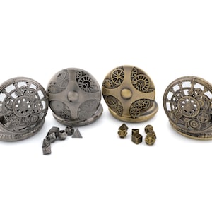 Juego de dados Clock & Gear Mini DnD / Dados de rol con medallón de 7 piezas / Dados vintage / Dados portátiles / Dungeons and Dragons / Microdados / Regalo único