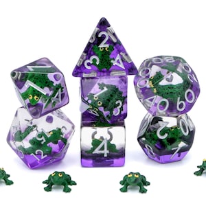 Frog DnD Dice Set | 7 Piece Resin RPG Dice | 7 Color Frog Choices | Cute Reptile Toad | Dungeons and Dagons | Tabletop RPG | Nerdy Gift