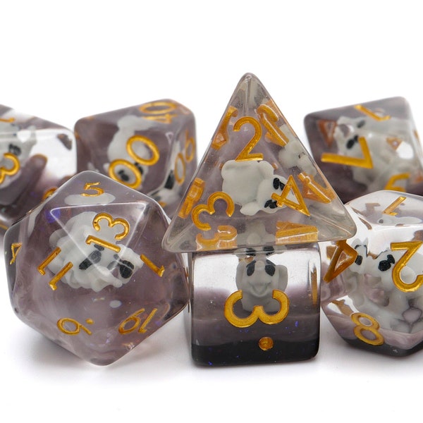 Savana Elephant Dice Set  - 7 Piece D&D Resin Brown Clay Polyhedral Dice with Grazing Elephant Mini - Tabletop RPG Accessories