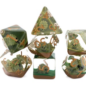 Hedgehog DnD Dice Set | 7 Piece RPG Dice | Green Animal Dice | Dungeons and Dragons |Brown Mud Landscape | Tabletop RPG | Nerdy Gift