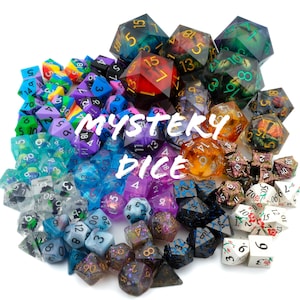 Mystery DnD Dice Set | Random RPG Dice | 7 Piece or Large D20 | Resin - Metal - Silicone | Dungeons & Dagons | Tabletop RPG | Nerdy Gift