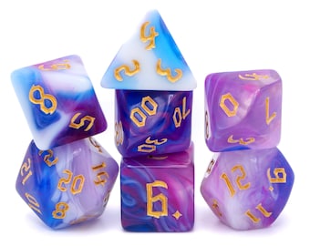 Dream Cascade DnD Dice Set | 7 Piece Blended Color RPG Dice | Pink, Purple, White, Blue | Dungeons and Dragons | Multicolored Dice Gift