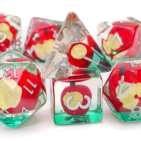 Crunchy Apple Resin Dice Set | 7 Pieces | DnD Dice | Green Woods | Princess Poison Apple | Tabletop RPG