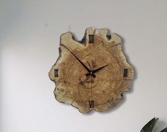 Olive Wood Wall Clock & Wooden Clock,Wall Clock Wood, gift, Unique house gift, handmade wooden wall clock