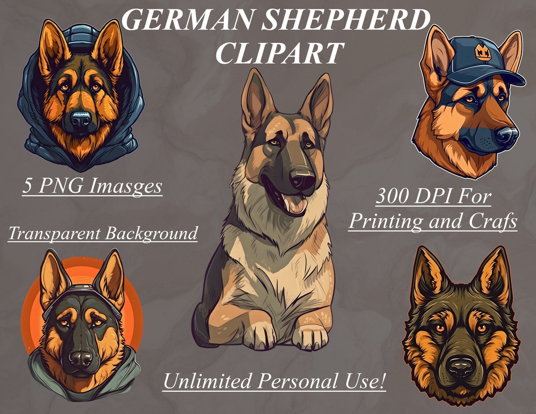 Downloadable German Shepherd Clip Art Bundle: 5 Resizable (12x12 In ...
