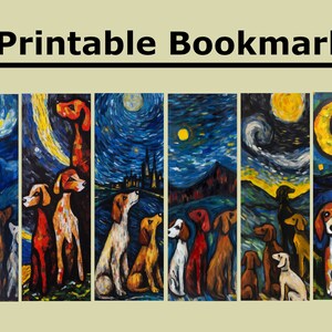 Starry Night Canines: 6 marcadores para impressão de impressionantes cães com vitrais e pinturas a óleo - perfeitos para scrapbooking, artesanato e etiquetas para presentes!