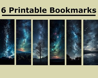6 Starry Landscape Bookmarks, Printable Bookmarks, Digital Downloads, Night Time Stars, Relaxing, Multipurpose Prints for Crafts