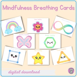 Mindfulness Breathing Cards for Children, Calm corner kids, Anxiety relief, Breathing Exercises activities, coping skills