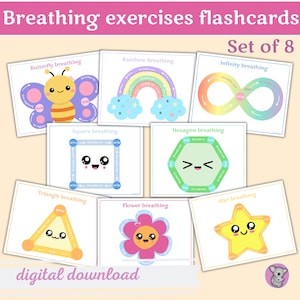 Shape Breathing Cards for Children, Calm corner kids, Anxiety relief, Breathing Exercises activities, coping skills, mindfulness