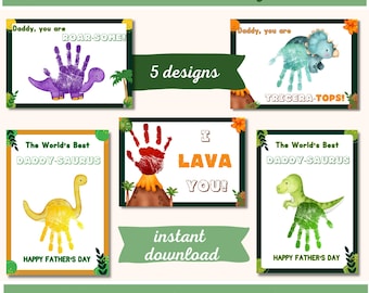Druckbare Vatertagskarte Dinosaurier Handabdruck Handwerk | Daddysaurus Kleinkind Vorschule Aktivität Vorlage PDF Instant Download