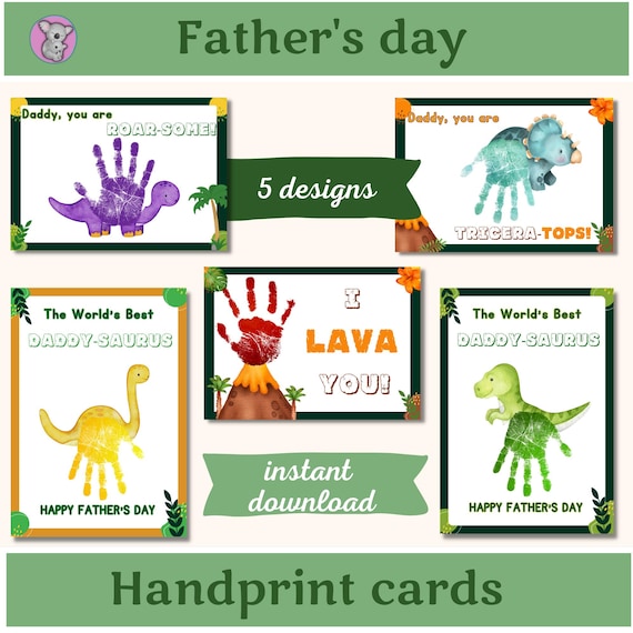 Printable Father's Day Card Dinosaur Handprint Craft | Daddysaurus Toddler Preschool Activity Template PDF Instant Download