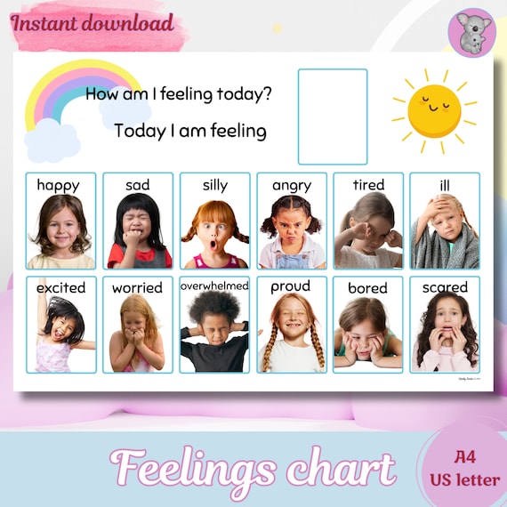 Emotions & Feelings Chart, Real pictures/photos. Perfect for Toddlers, SEN, Autism, and ADHD! Preschool Printable, PDF, Instant download
