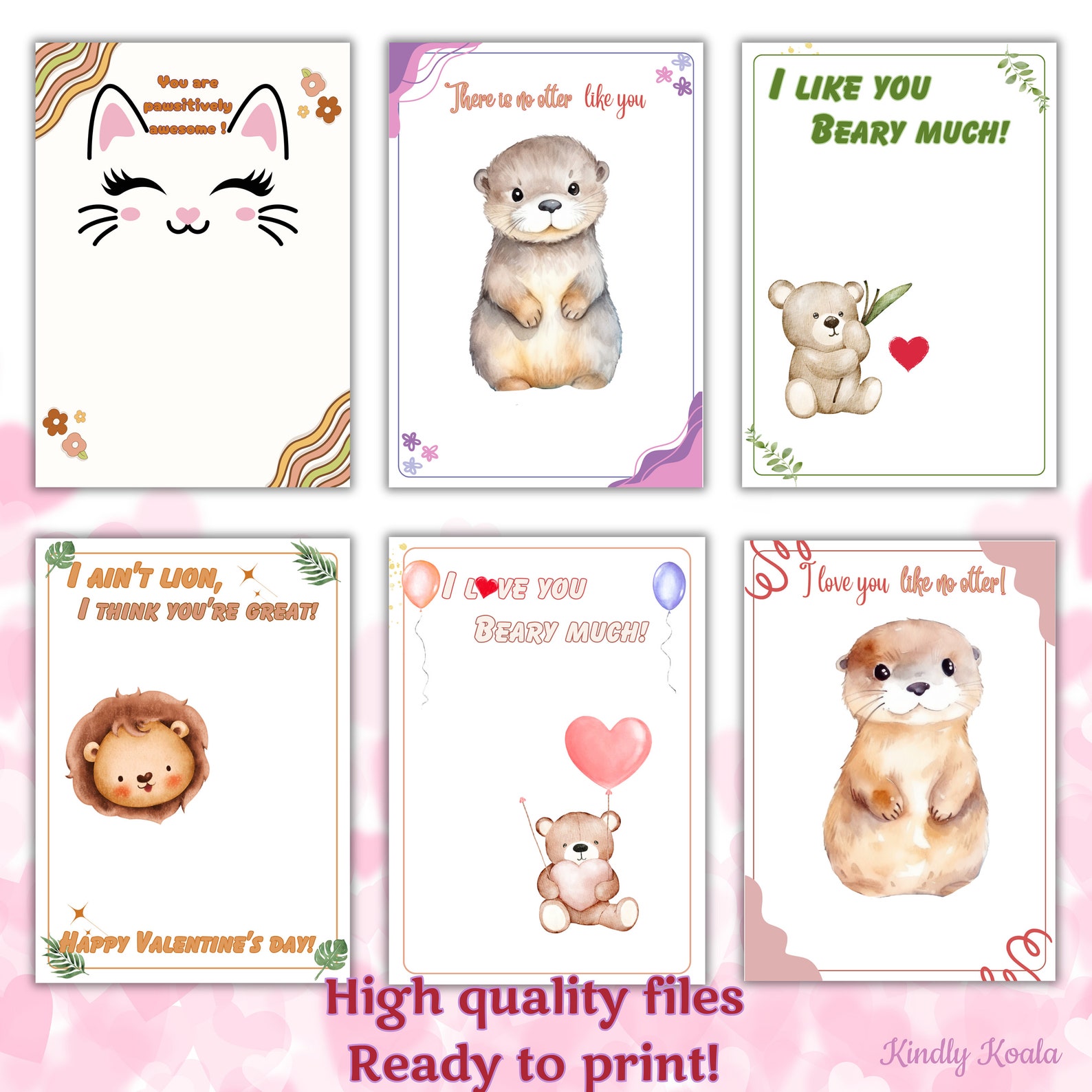 Valentines Handprint Art Cards Template Bundle, DIY Printable Craft ...