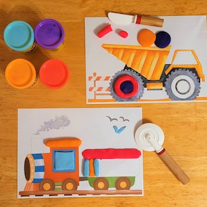 Playdough activity mats for children, Transport, creative play for kids, fine motor skills preschool activities, Instant download