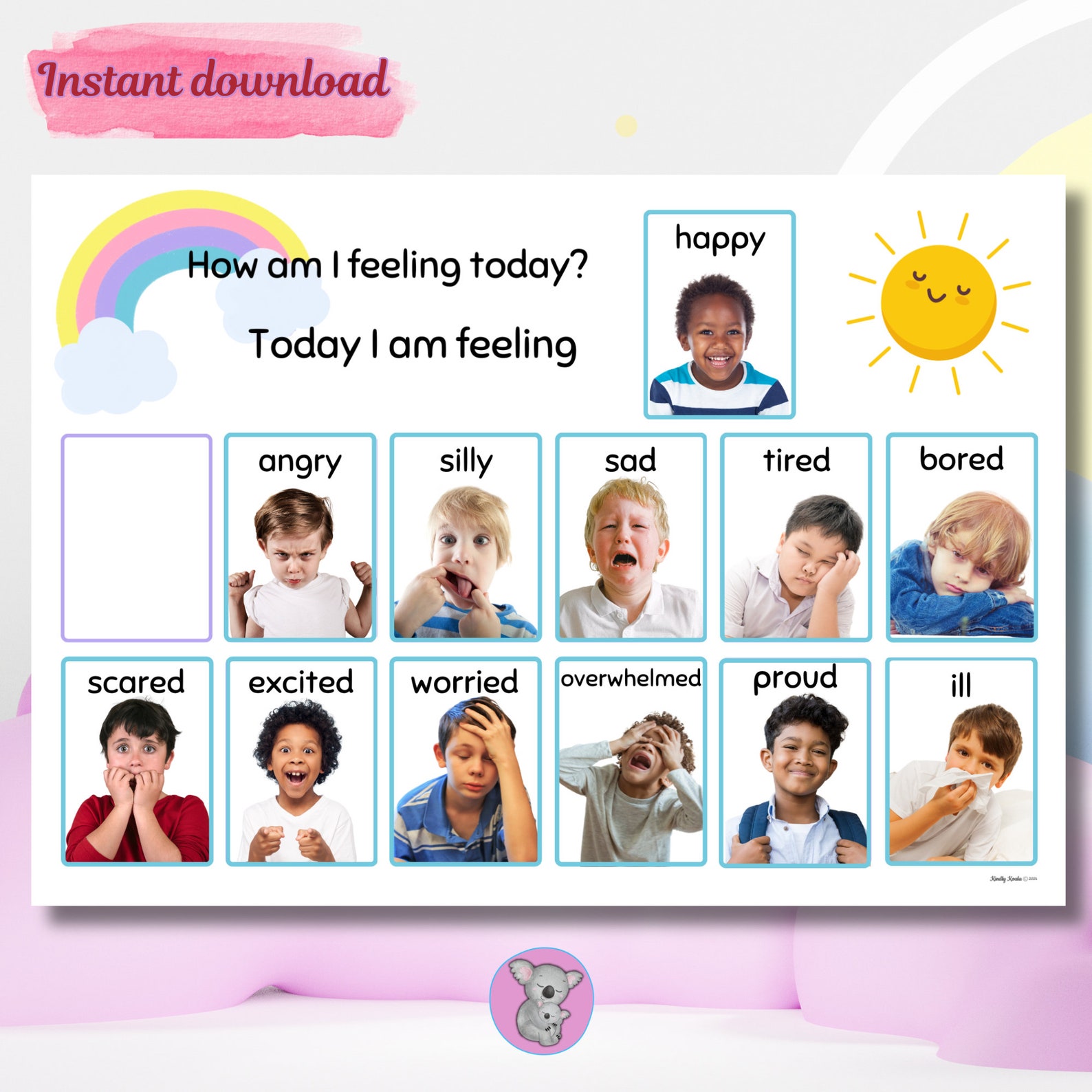Emotions & Feelings Chart, Real Pictures/photos. Perfect for Toddlers ...