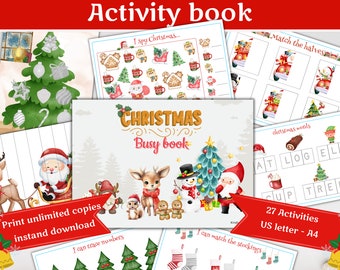 Christmas Toddler busy book printable, Christmas Activities for Kids, Preschool Learning Folder Kindergarten Pre-K, Activity book Printable