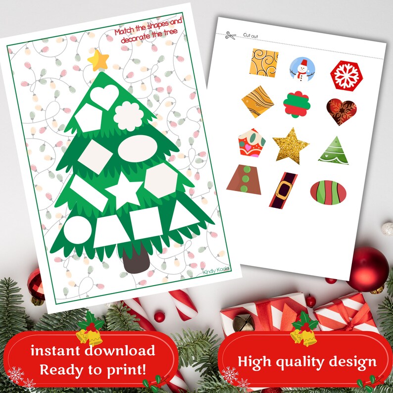 Christmas Tree Shape Matching Game for Preschool Kindergarten and ...