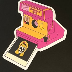 Pastel Goth Camera Vinyl Sticker, Skull Sticker, Spooky Skeleton Decal, Halloween Sticker, Pastel Goth Stickers, Cute Witchy Goth Sticker,