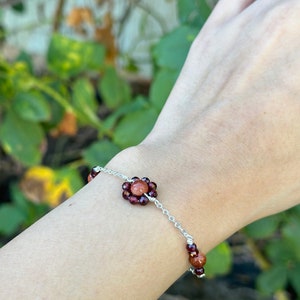 Handmade Gemstone Flower Chain Bracelet, Personalized Crystal Bar