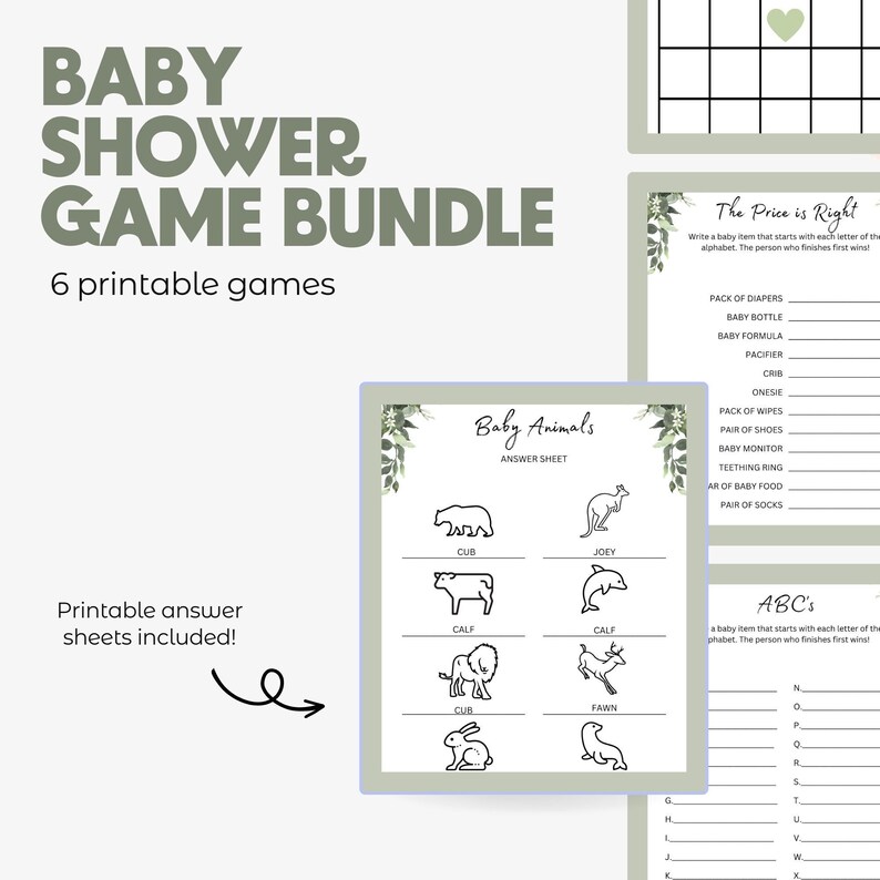 Greenery Printable Baby Shower Games Etsy