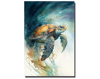 Tortuga marina, Acuarela || Descarga digital para decoración de paredes tropicales || Póster imprimible