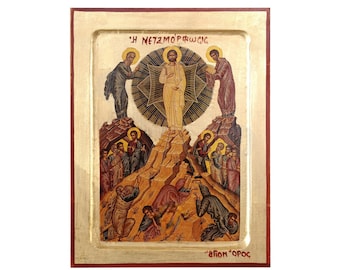 Transfiguration of Jesus Christ Handmade Icon Golden Leaves Plated
