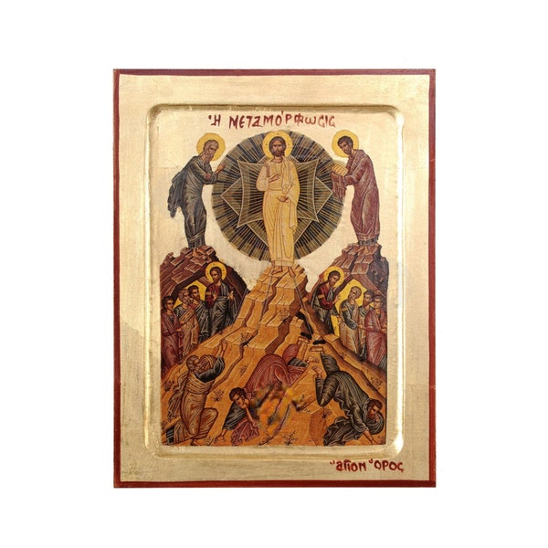 Transfiguration of Jesus Christ Handmade Icon Golden Leaves Plated