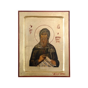 Saint John of Damascus Handmade Icon Golden Leaves Plated