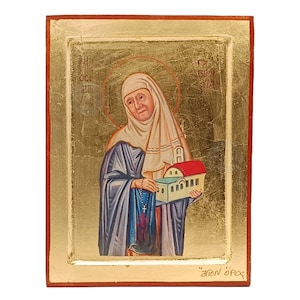 Saint Gavriilia Handmade Icon Golden Leaves Plated