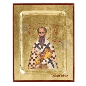 Saint Gregory of Nyssa Handmade Icon Golden Leaves Plated