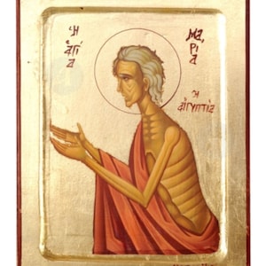 Saint Mary of Egypt Handmade Icon Golden Leaves Plated