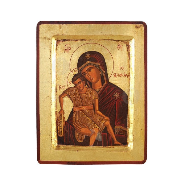 Jungfrau Maria Aksion Esti Die Heilige Ikone der Protato-Kirche am Karies-Berg Athos Handgemachte Ikone Goldene Blätter Plated